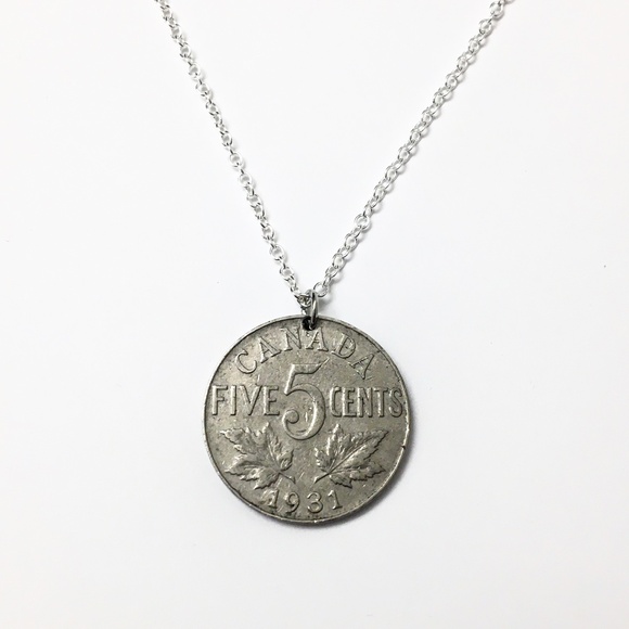 1931 Canadian Nickel Coin Necklace — Stamped “925” 18-chain - Picture 1 of 5